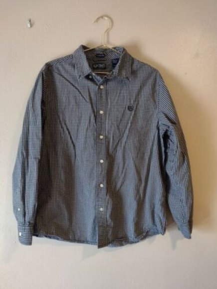 Chaps Mens L Large Custom Fit Long Sleeve Dress Shirt Black Plaid Button - Picture 1 of 6